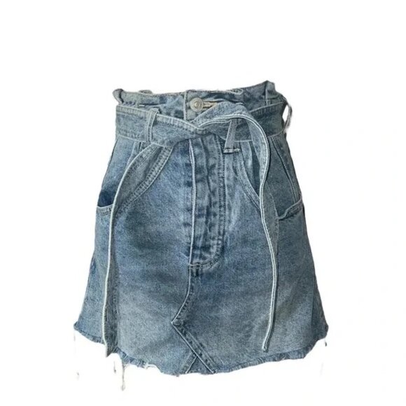 FREE PEOPLE - East Of Eden Denim Mini Blue Washed Skirt Sz 24 - Picture 2 of 7